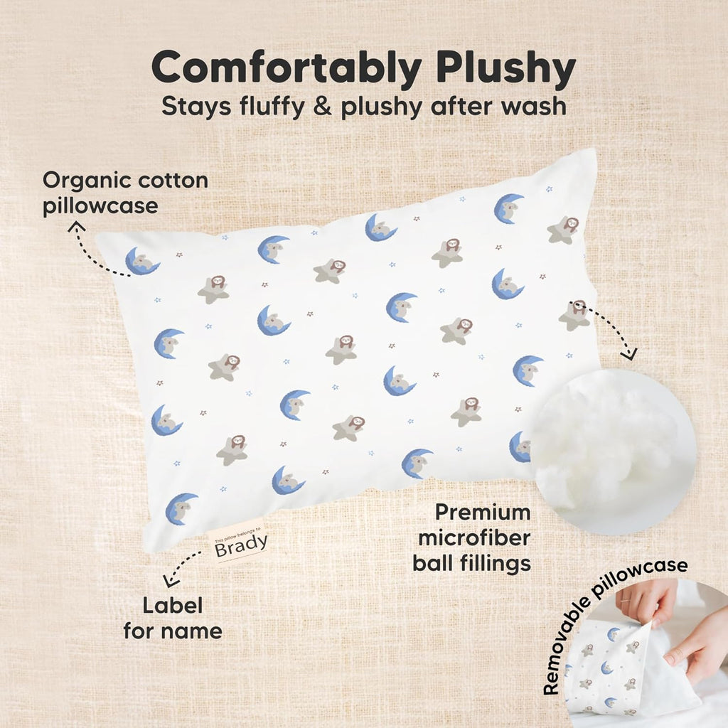 My Little Dreamy Mini Toddler Pillow - Soft Organic Cotton Travel Pillow with Case | 9x13 for Kids 2-4 Years