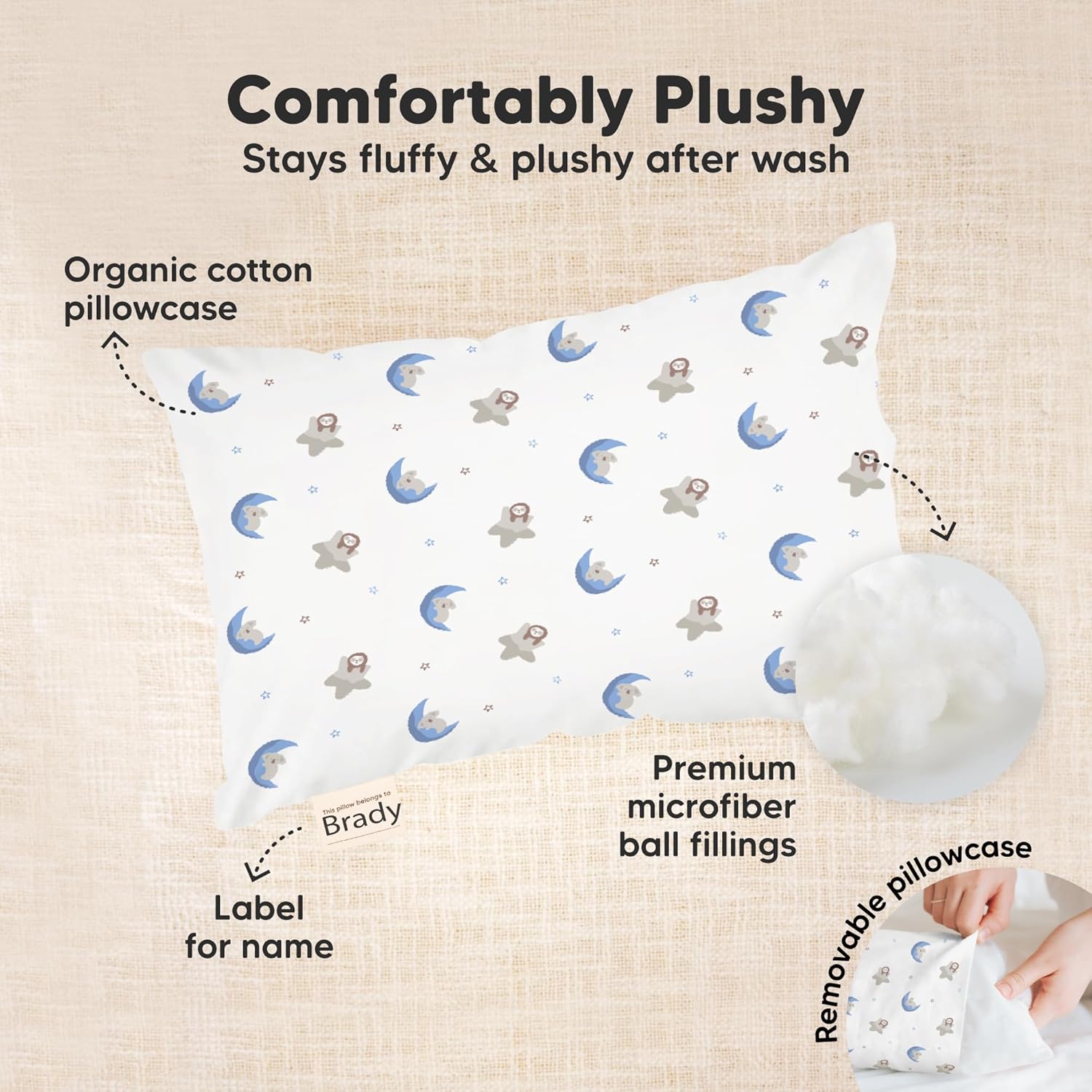 My Little Dreamy Mini Toddler Pillow - Soft Organic Cotton Travel Pillow with Case | 9x13 for Kids 2-4 Years