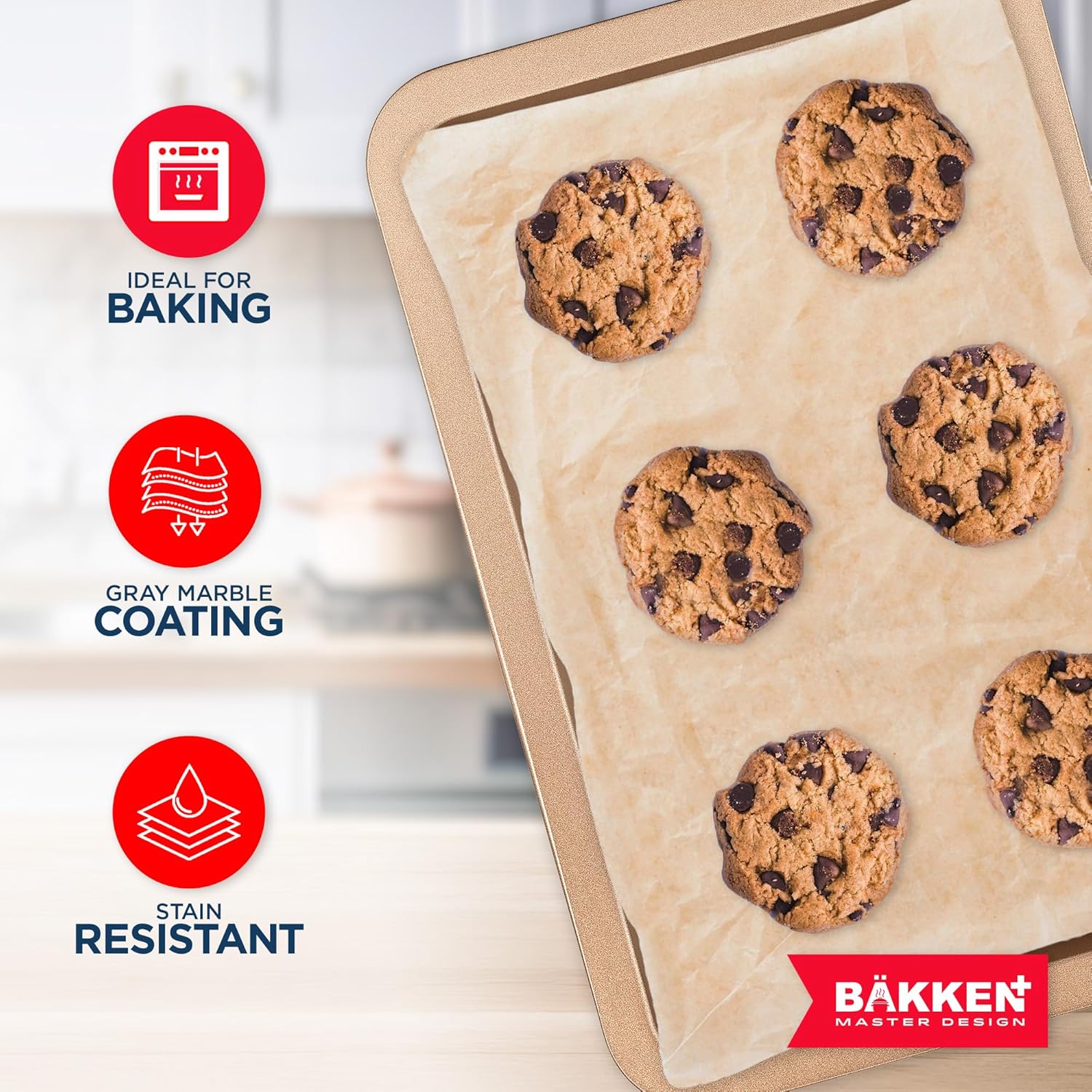 BAKKEN Nonstick Baking Pans - Commercial Grade Carbon Steel Cookie Sheet, 13.18" x 8.66", Oven Safe to 450°F, Brown