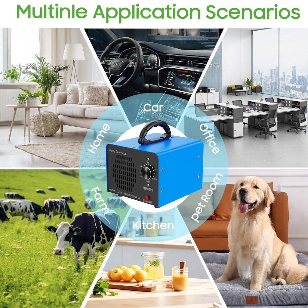 Amgwhhoo Ozone Generator Machine200,000mg/h, High Capacity Ozone Odor Eliminator Removal Air Purifier for Home Car Pet & Basement Odor, Suitable for Spaces up to 7,000 Square Feet, Blue