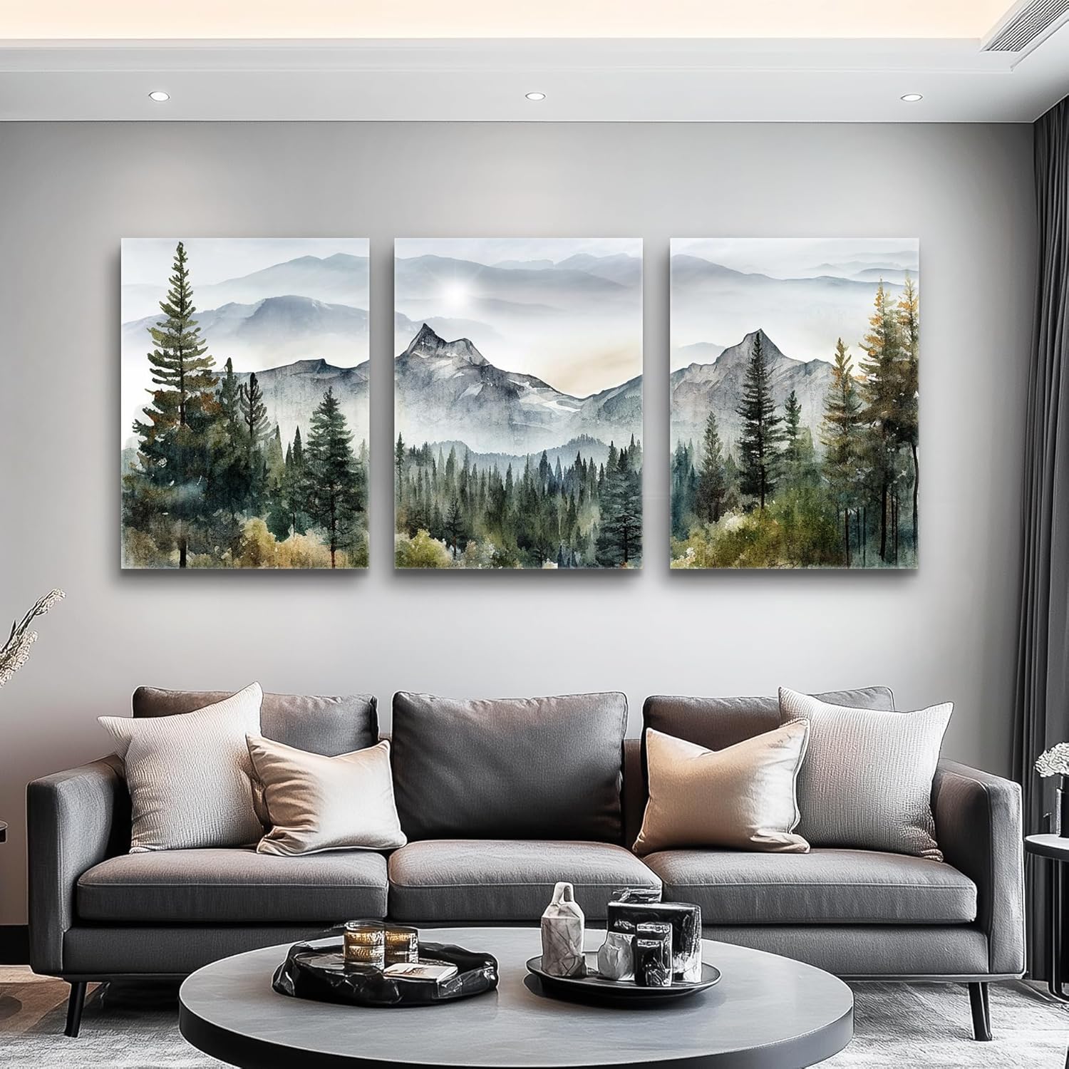 MHARTK66 Large Wall Art - Modern Abstract Mountain Forest Landscapes | 3-Piece Framed Canvas Set