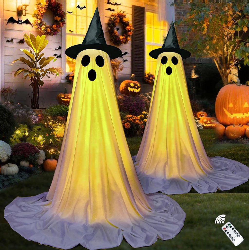 VersaCharm Halloween Ghost LED String Lights - Spooky Indoor/Outdoor Decor with Remote Control | 2 Pack White