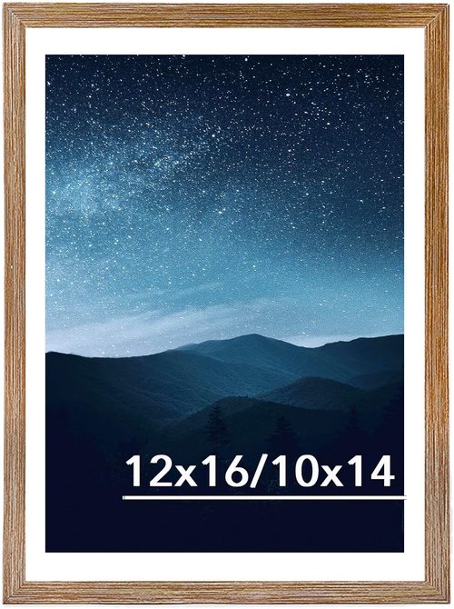 JCJMY 12x16 Picture Frame - Rustic Brown Wall Display for 10x14 Photos with Mat or 12x16 Without Mat
