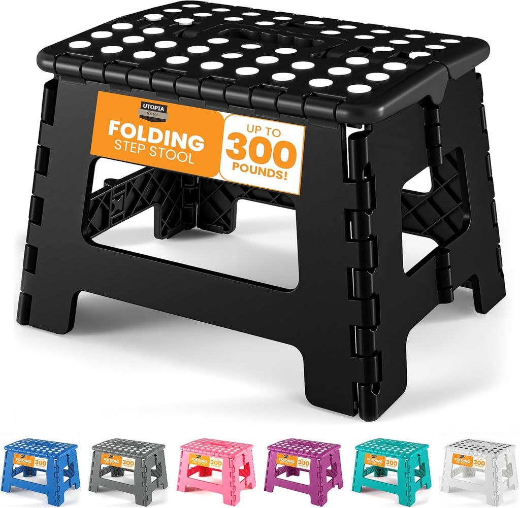 Utopia Home Folding Step Stool - 9-Inch Anti-Slip Collapsible Design | Supports Up to 300 lbs - Black