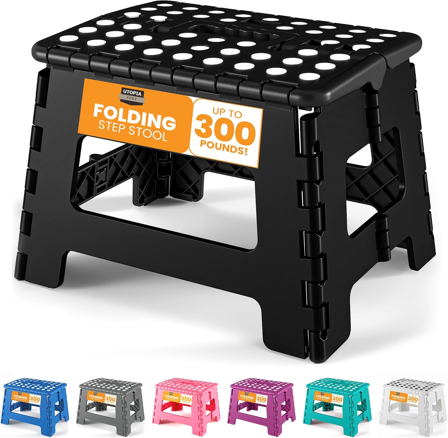 Utopia Home Folding Step Stool - 9-Inch Anti-Slip Collapsible Design | Supports Up to 300 lbs - Black