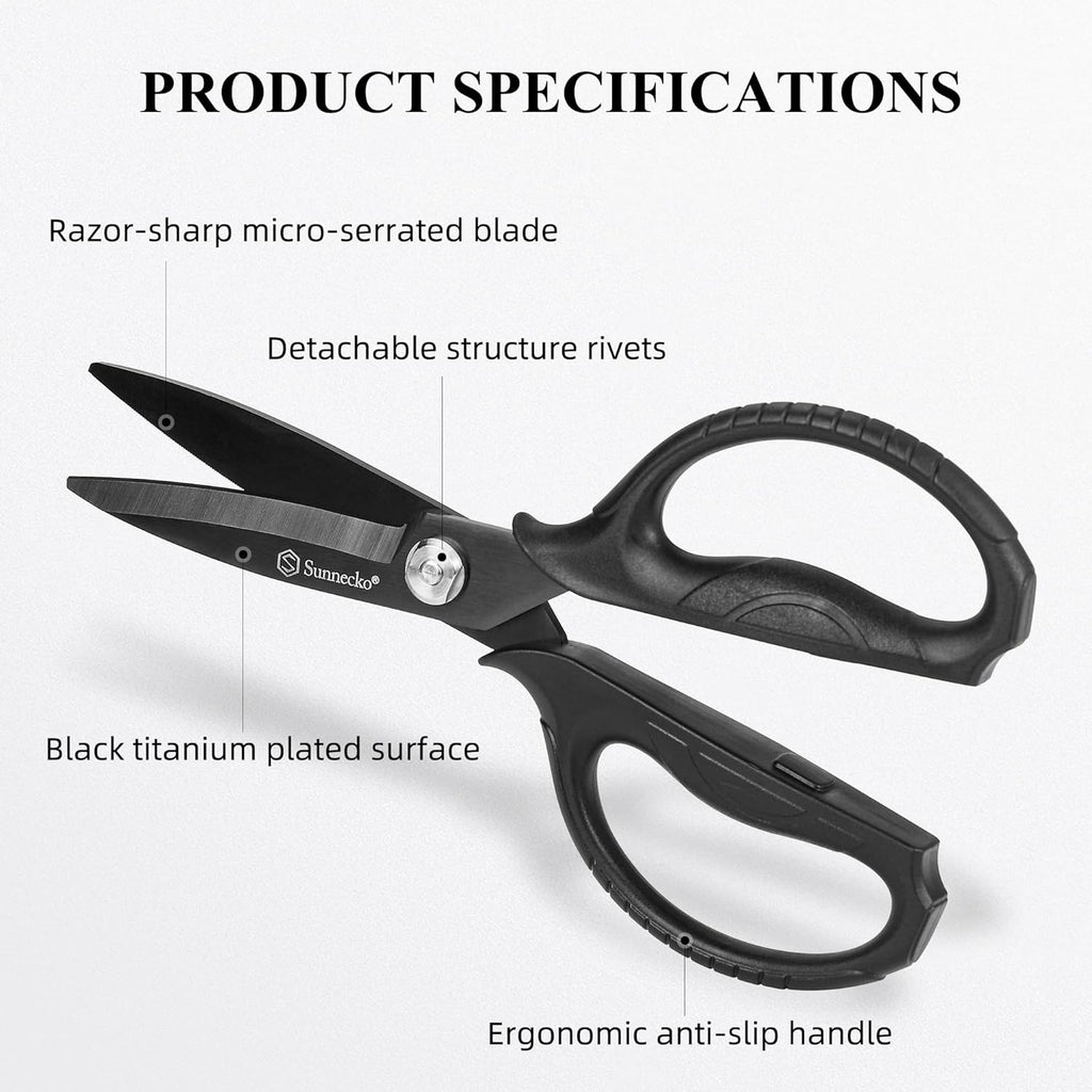 Sunnecko Kitchen Scissors - Heavy Duty Titanium Coated Shears with Micro Serrated Blades | All Purpose Kitchen Tool