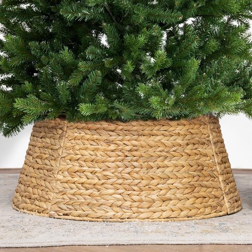 KOLWOVEN 24in Christmas Tree Collar, Christmas Tree Ring Adjustable Water Hyacinth Skirt, Christmas Tree Skirt for Decoration, Base Protection from Pets (Water Hyacinth)