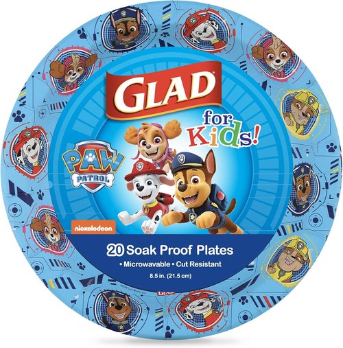 Glad for Kids Paw Patrol Paper Plates - Heavy-Duty Soak Proof | 8.5 Inch, 20 Count, Blue Design for Parties & Everyday Use
