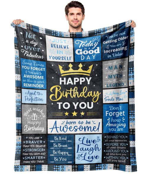 LXXTK Birthday Gifts for Men Blanket 60"X 50" Unique Gifts for Men Happy Birthday Decorations Mens Birthday Gifts Ideas for Dad Grandpa Boyfriend Husband (60"X50", Mens Birthday)