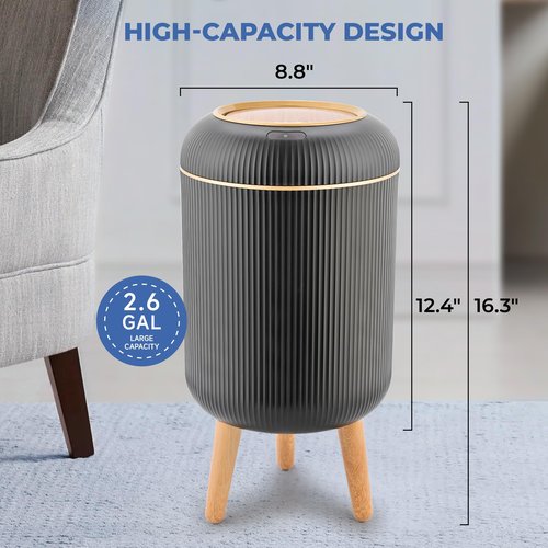 Pukomc Smart Sensor Wastebasket, Convenient and Hygienic Easy to Use, Technology Sensor Waterproof Wastebasket Plastic Trash can for Kitchen, Bathroom, Bedroom, Living Room, Office and Outdoor Black