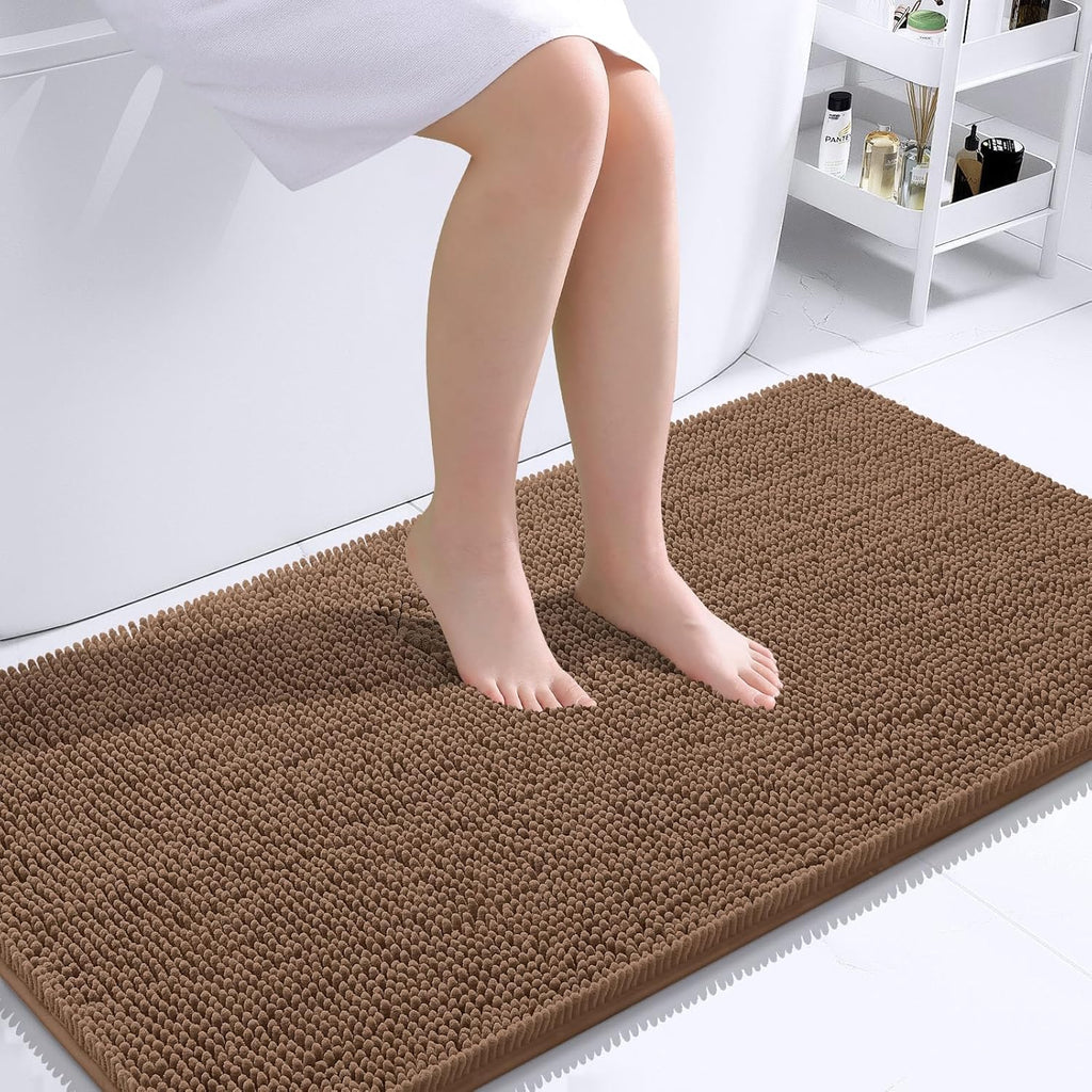 OLANLY Bathroom Runner Rugs - Extra Soft Chenille Bath Mats | Quick Dry, Machine Washable, 44x24 Mocha