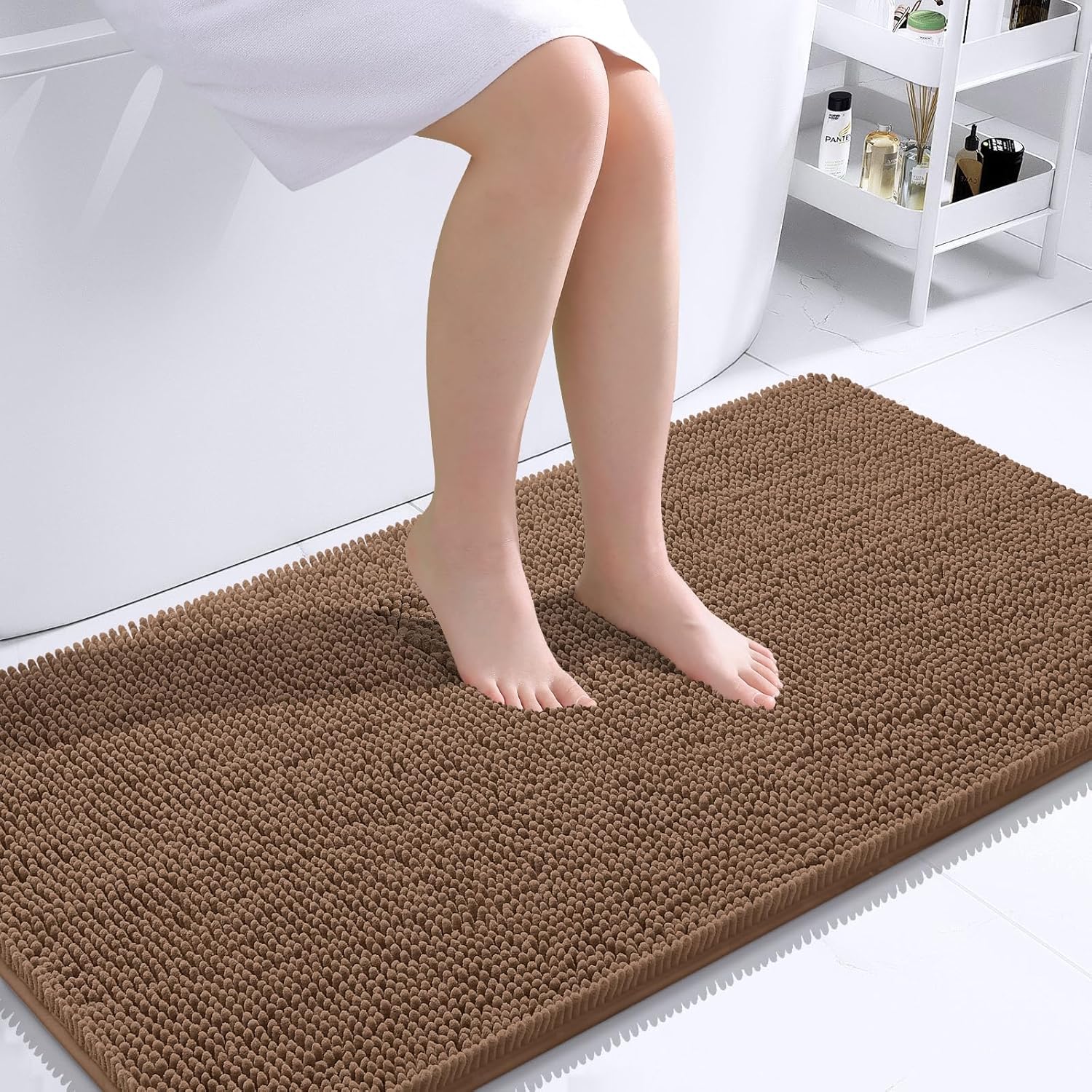 OLANLY Bathroom Runner Rugs - Extra Soft Chenille Bath Mats | Quick Dry, Machine Washable, 44x24 Mocha