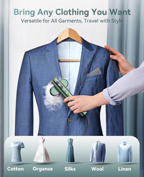 Jack & Rose Travel Steamer - 2-in-1 Portable Iron with 15s Heat Up, Large Ceramic Panel, Global Use