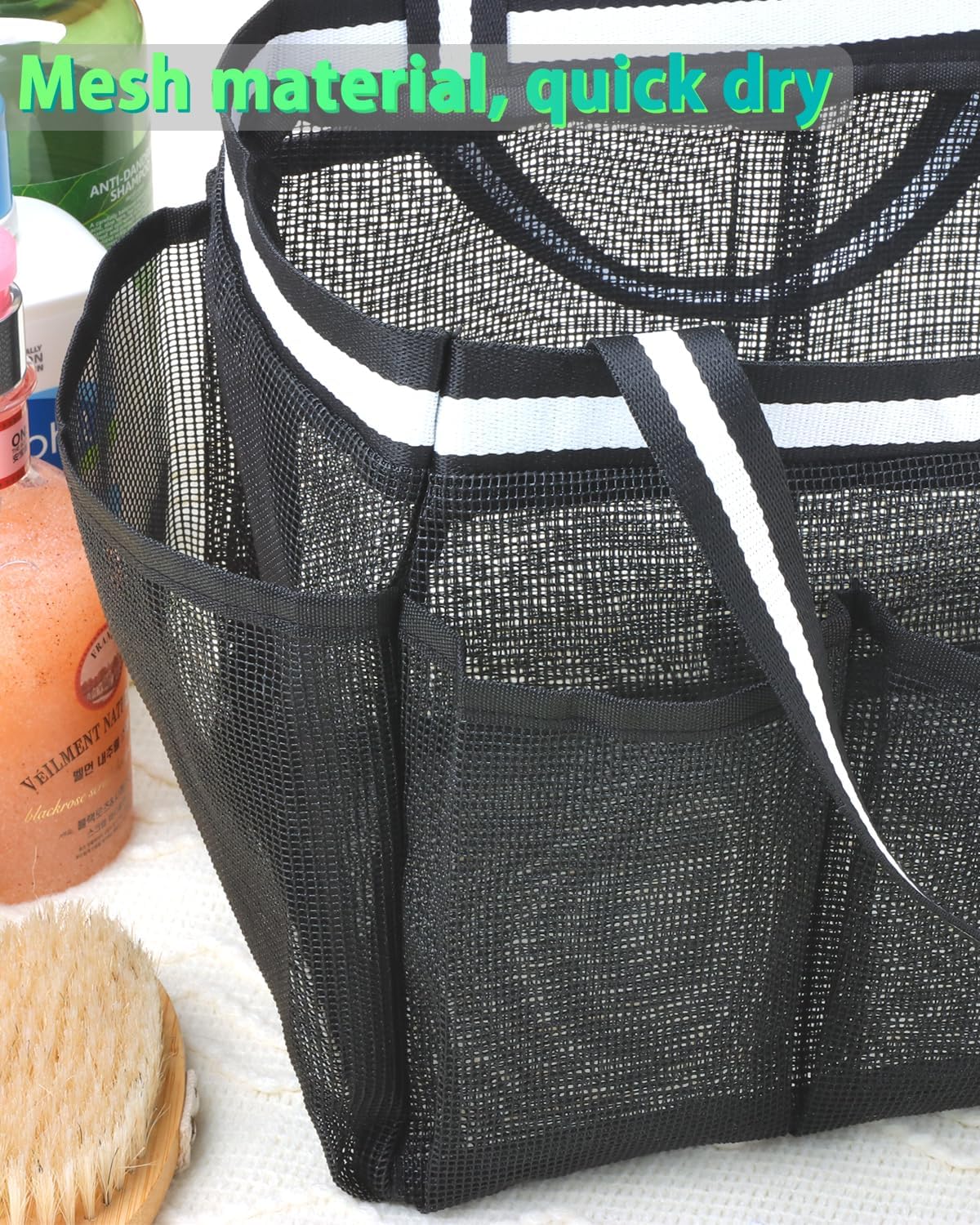 Skiennix XL Mesh Shower Caddy - Portable Shower Bag for College, Camping, Travel & Gym | Black