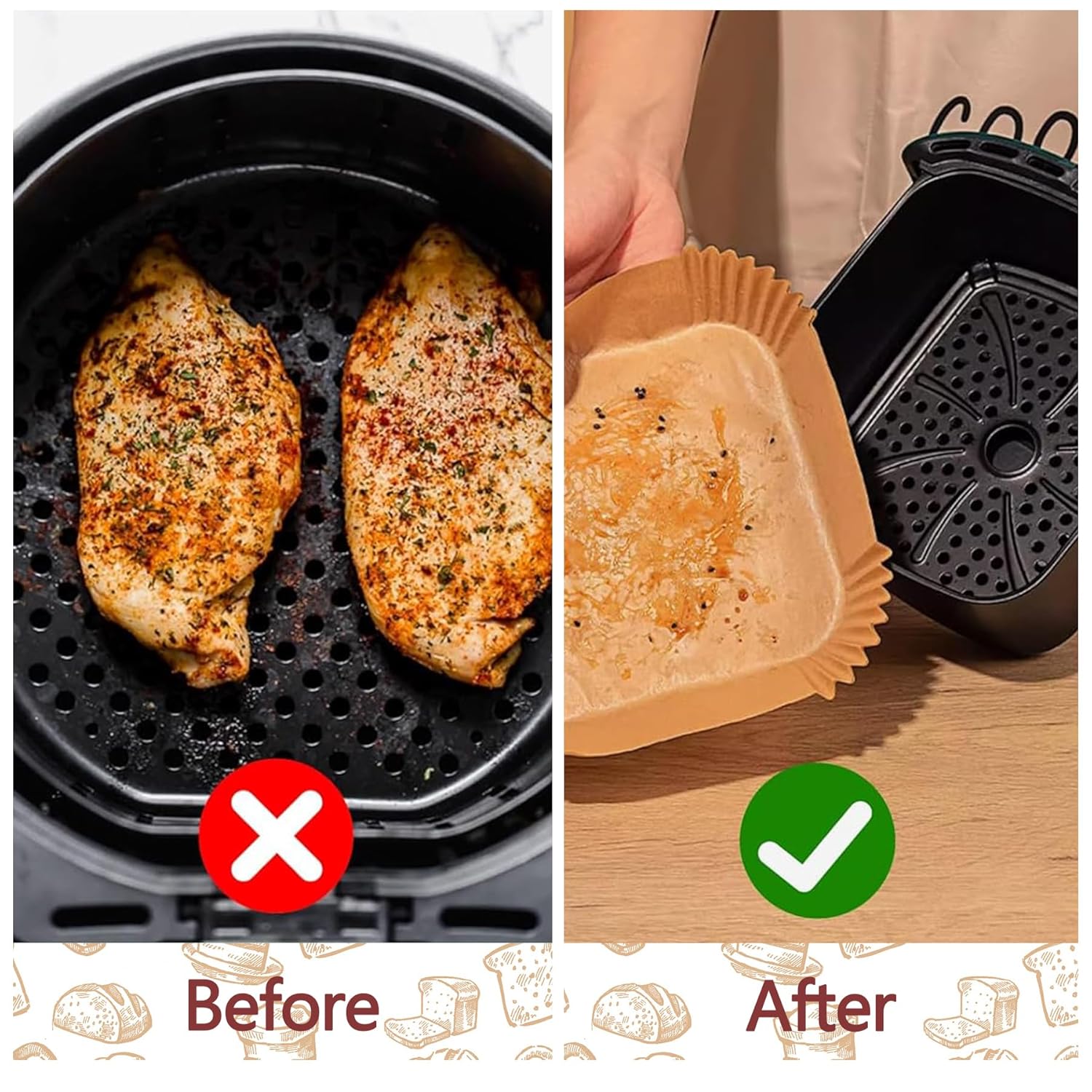 Skiennix 9-Inch Air Fryer Liners - 125 Pack Non-Stick Parchment Paper Sheets for Healthy Cooking