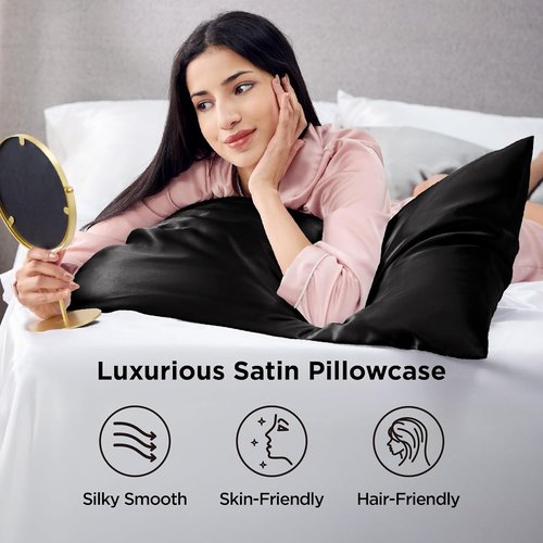 Bedsure King Size Satin Pillowcase Set of 4 - Black Pillow Covers for Hair & Skin, 20x36 Inches