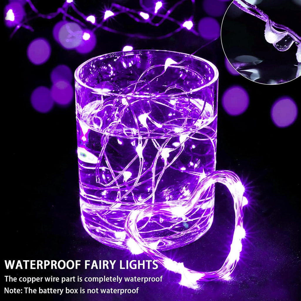 Skiennix 20 LED Purple Fairy Lights - 7Ft Twinkle String Lights | Battery Operated & Waterproof for Events