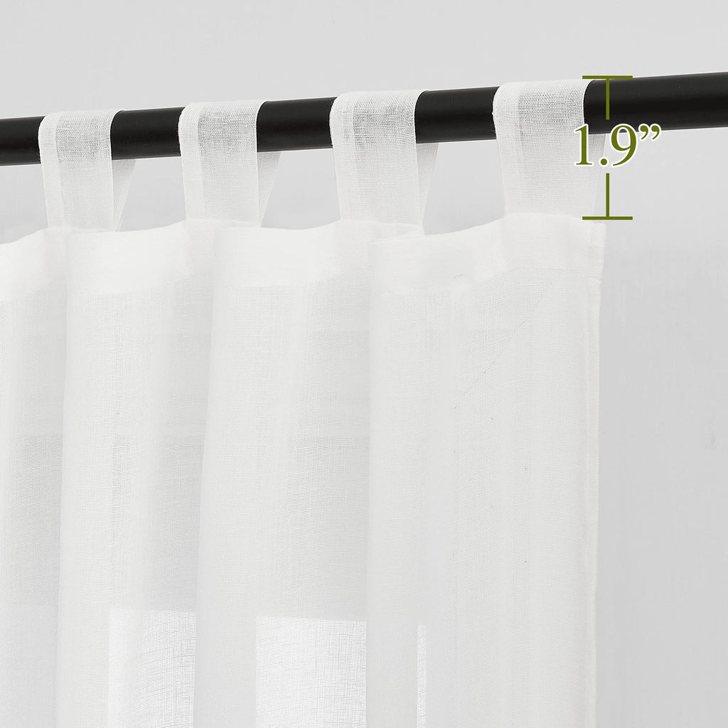 NICETOWN White Linen Curtains 84 inch Length, Tab Top Soft Semi Sheer Flax Window Treatments Privacy with Light Filtering Vertical Drapes for Bedroom/Living Room, W52 x L84, 2 Panels