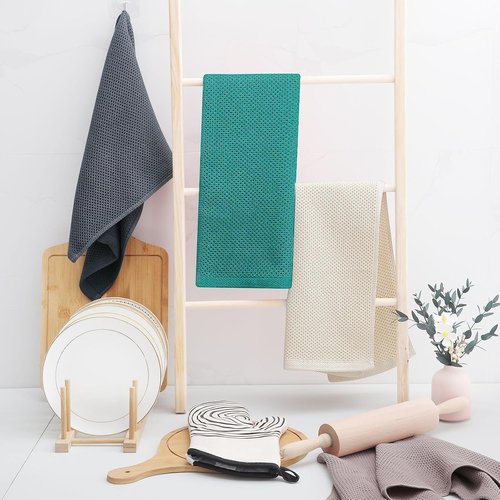 Homaxy Kitchen Dish Towels - Ultra Soft 100% Cotton Waffle Weave, Quick Drying, 13 x 28 Inches, 8-Pack, Teal