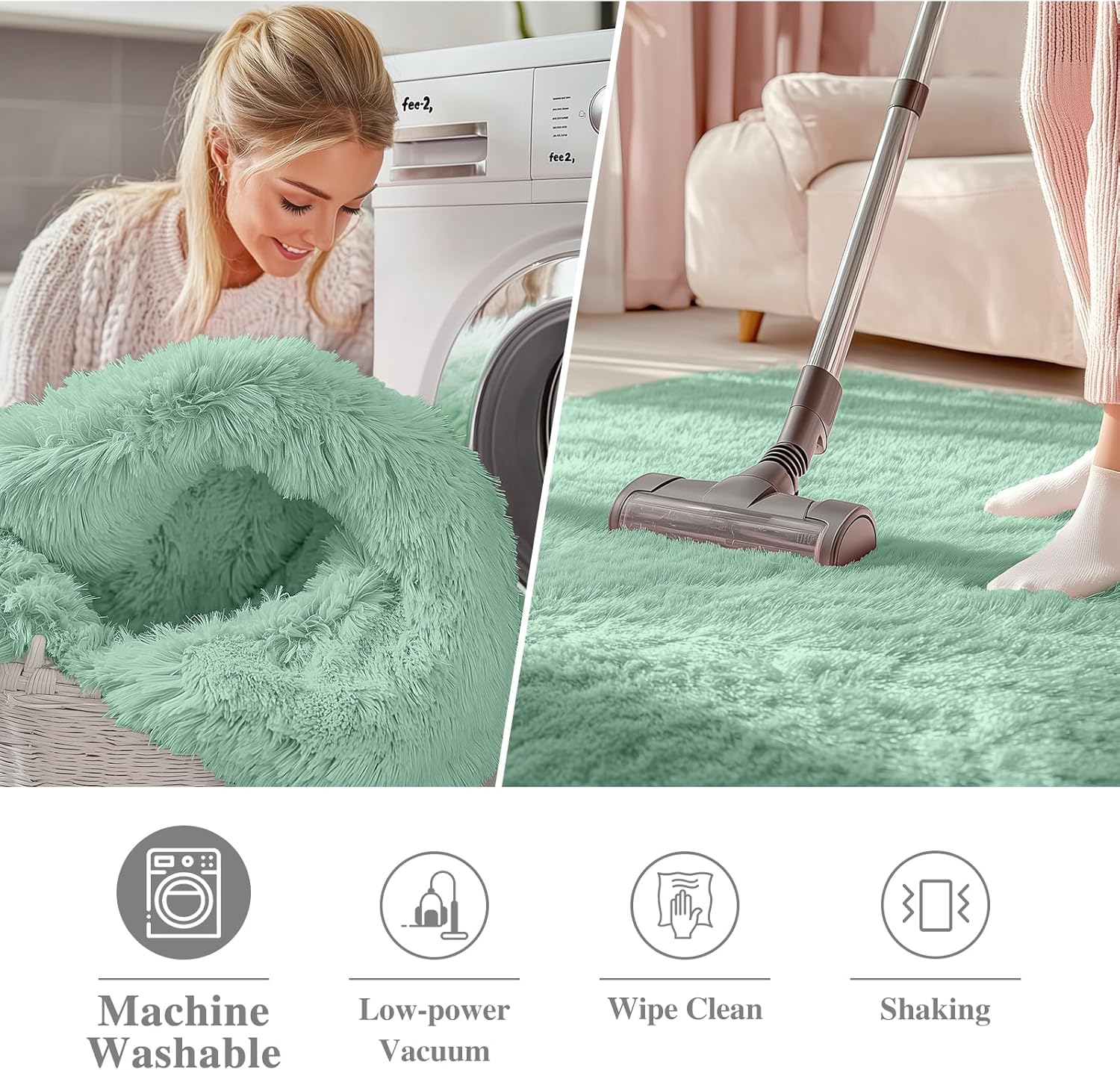 OLANLY Round Mint Green Area Rug - Soft, Fluffy, Machine Washable 2 ft Circle Carpet for Bedroom & Nursery Decor