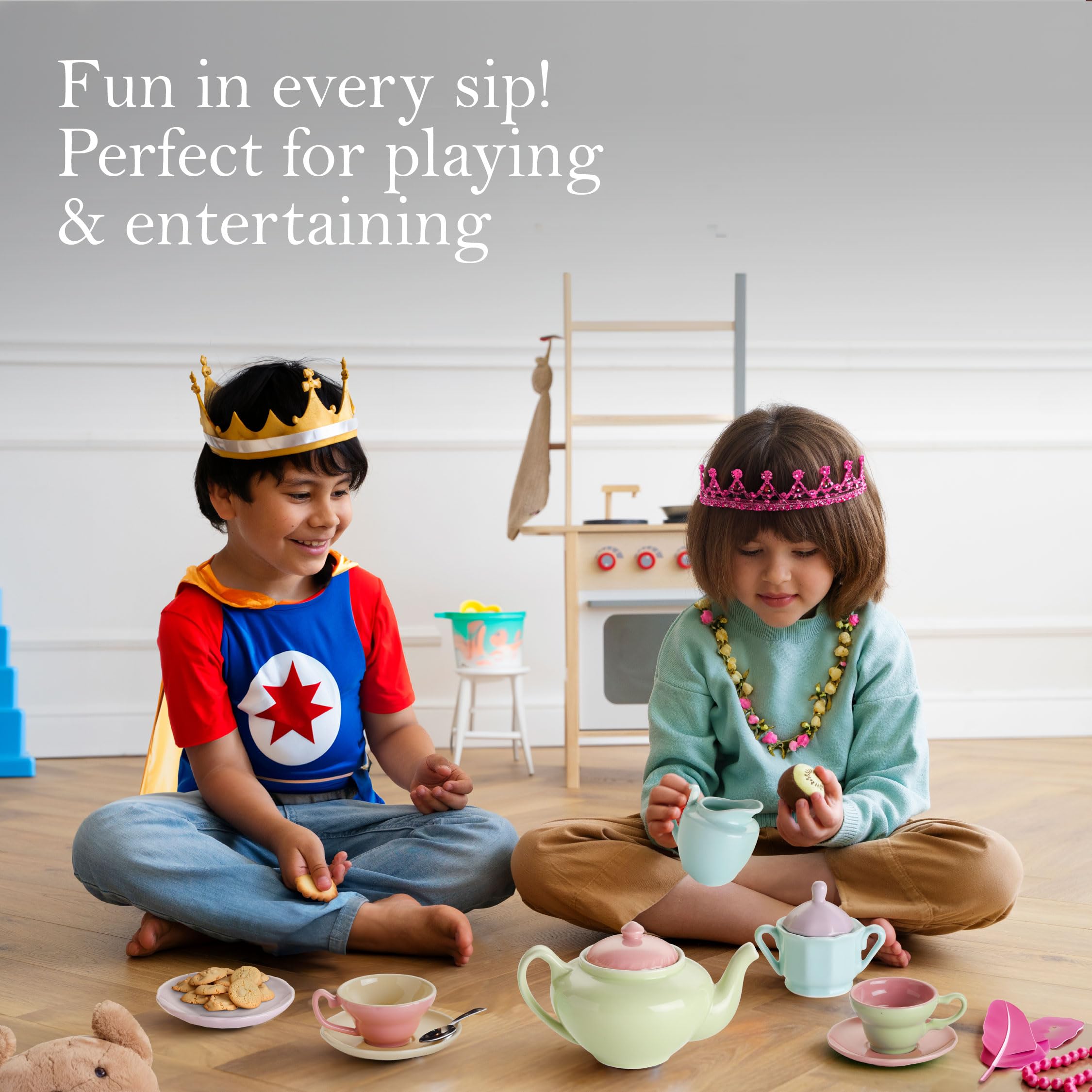 Rosanna Porcelain Kids Tea Set, 11 fl oz - Miniature Tea Party Set for Girls , Service for 4, Fun & Colorful, Microwave & Dishwasher Safe, Gift Box Included