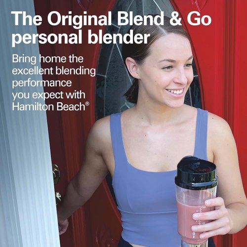 Hamilton Beach Portable Blender - 14 Oz BPA-Free Travel Cup & Lid, Durable Stainless Steel Blades, Black