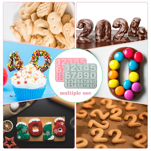Guduling 2 Pcs Number Chocolate Mold,Silicone 0-9 Number Molds for Chocolate,Reusable Numbers Mold,Happy Birthday Cake Decorations Cupcake Baking Molds for Party,Pink & Gray