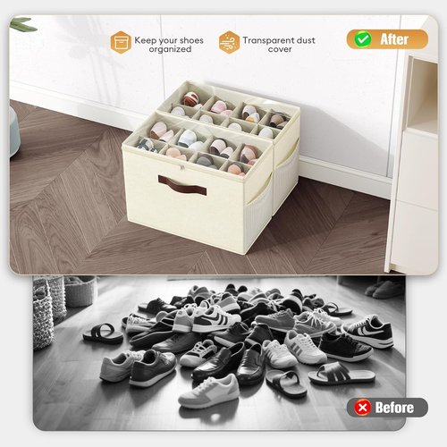 Budding Joy 90L Large Storage Bags - 6 Pack Foldable Closet Organizers & 2 Pack Clear Shoe Organizers