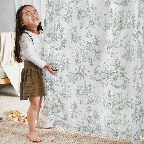 Vangao Easter Sage Green Nursery Curtains for Kids Room Linen Curtains 72 Inch Long Farmhouse Drapes with Bunny Woodland Wildlife Print Light Filtering French Country Forest 2 Panels