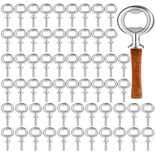 Cunhill 60 Pcs Metal Bottle Opener Blank Bulk Bottle Opener Inserts Parts Pieces Kit for Wood Craft DIY Project Turning Threaded Beer Hardware Turning Wedding Wine Party (Silver)