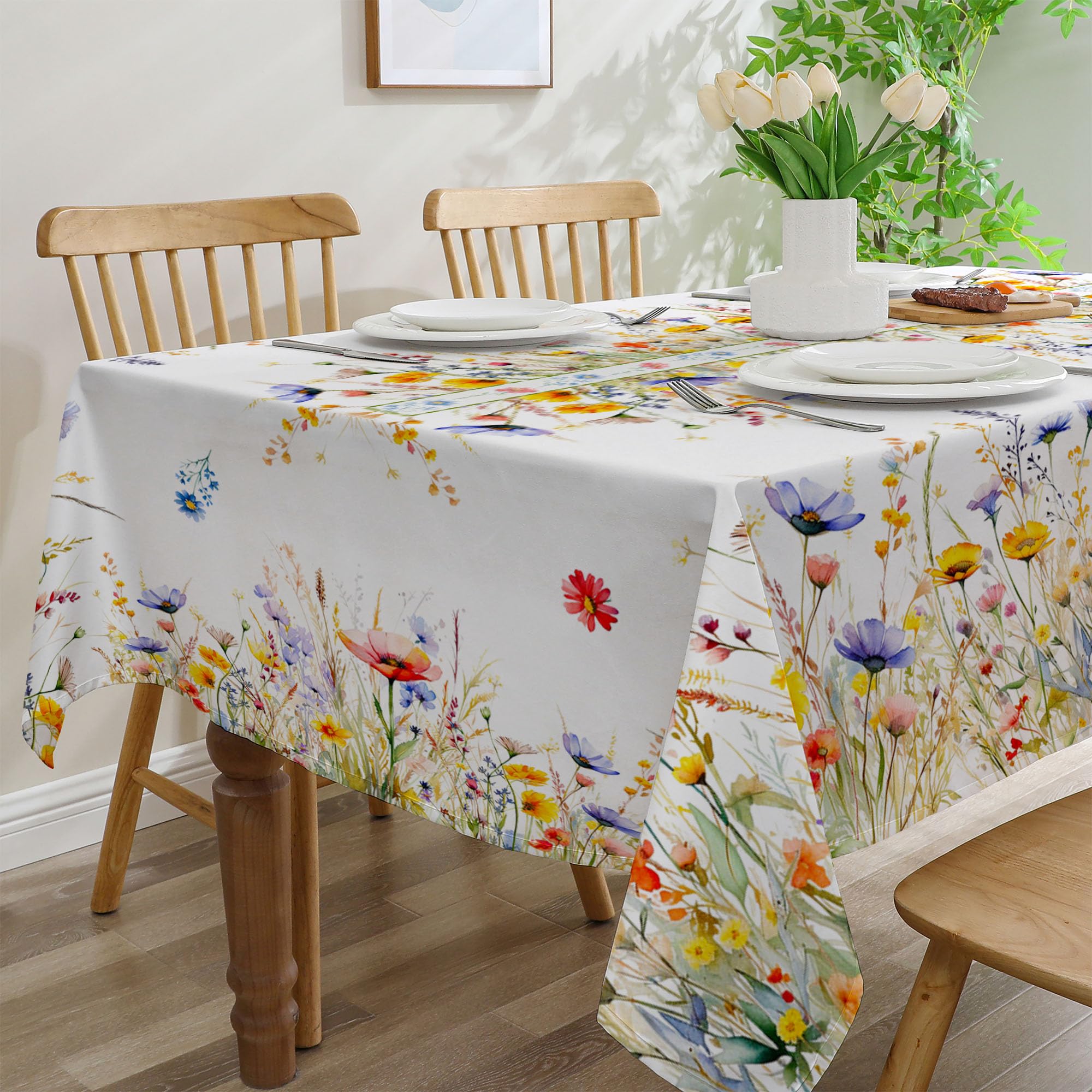 cusugbaso Spring Tablecloth 60x84 Inch for Rectangle Tables - Blooming Flower Spring Decorations for Home - Water Resistant Flower Table Cloth for Party,Table