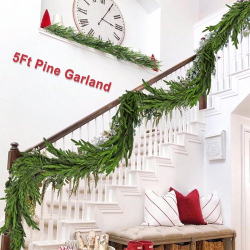 Artgar 5 Ft Pine Garland - Real Touch Pine Garland - Artificial Greenery Christmas Garlands - Green Cedar Garlands for Mantel Staircase Tabletop Home Indoor Outdoor Winter Christmas Decor