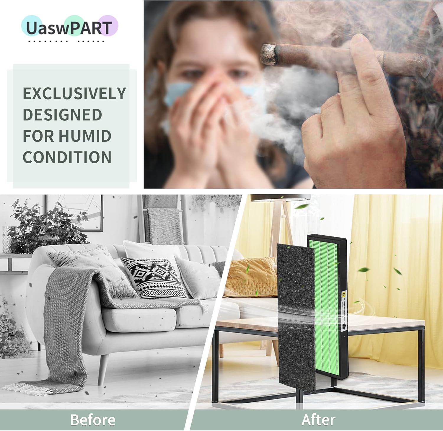 Uaswpart AC4825 HEPA Filter - Compatible Replacement for AC4300, CDAP4500 & More | 4x H13 HEPA + Carbon Filters