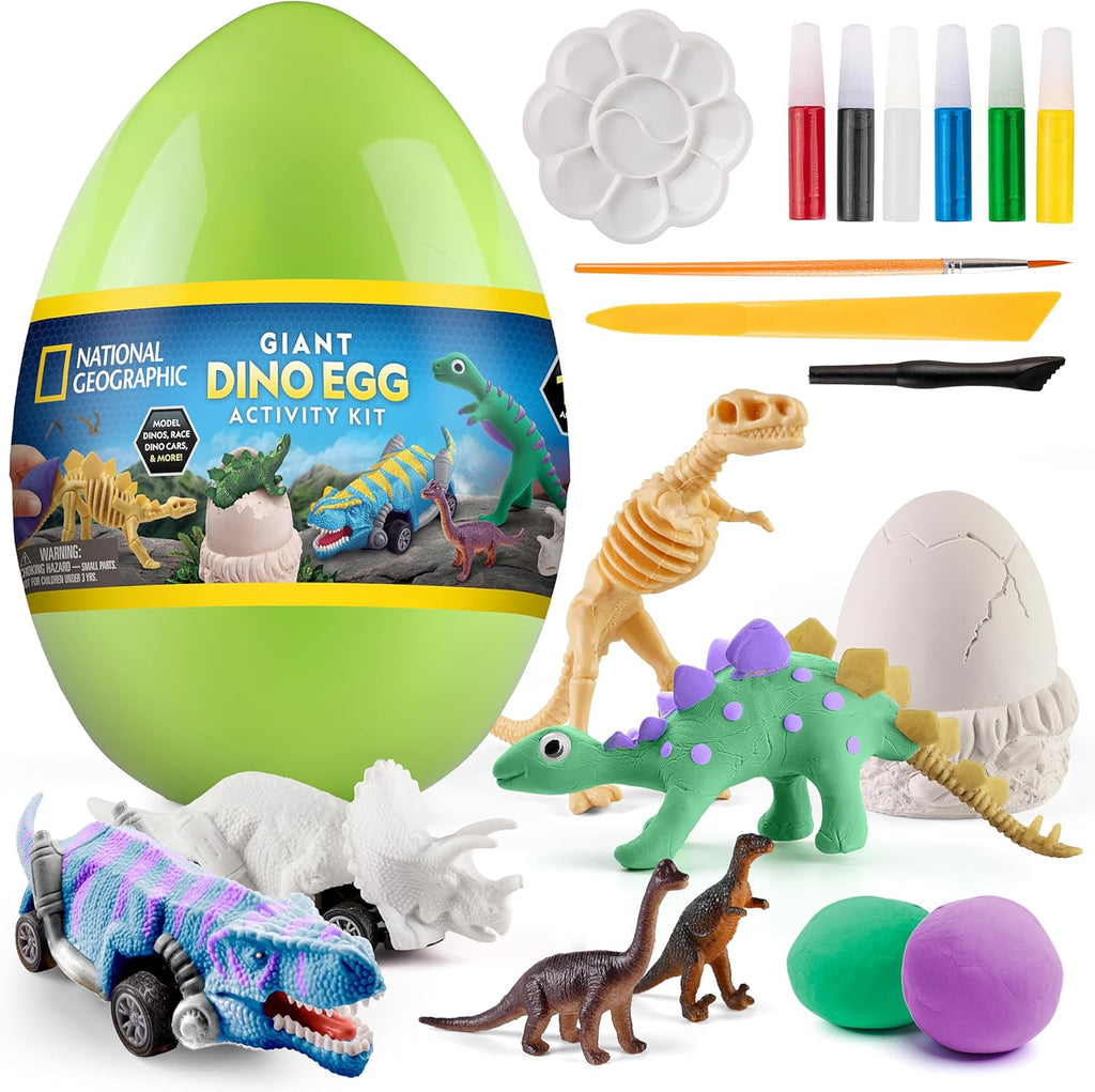 National Geographic Dinosaur Egg Activity Kit - 15+ Dino Crafts, Painting, Clay Models & Learning Guide