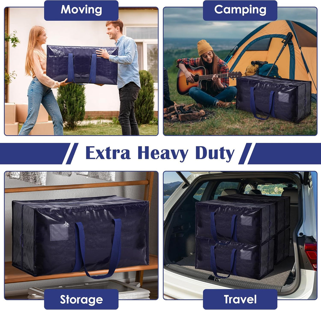 Moving Bags by [Brand Name] - Extra Large 93L Waterproof Storage Totes with Full-Open Zipper | 6 Pack, Blue