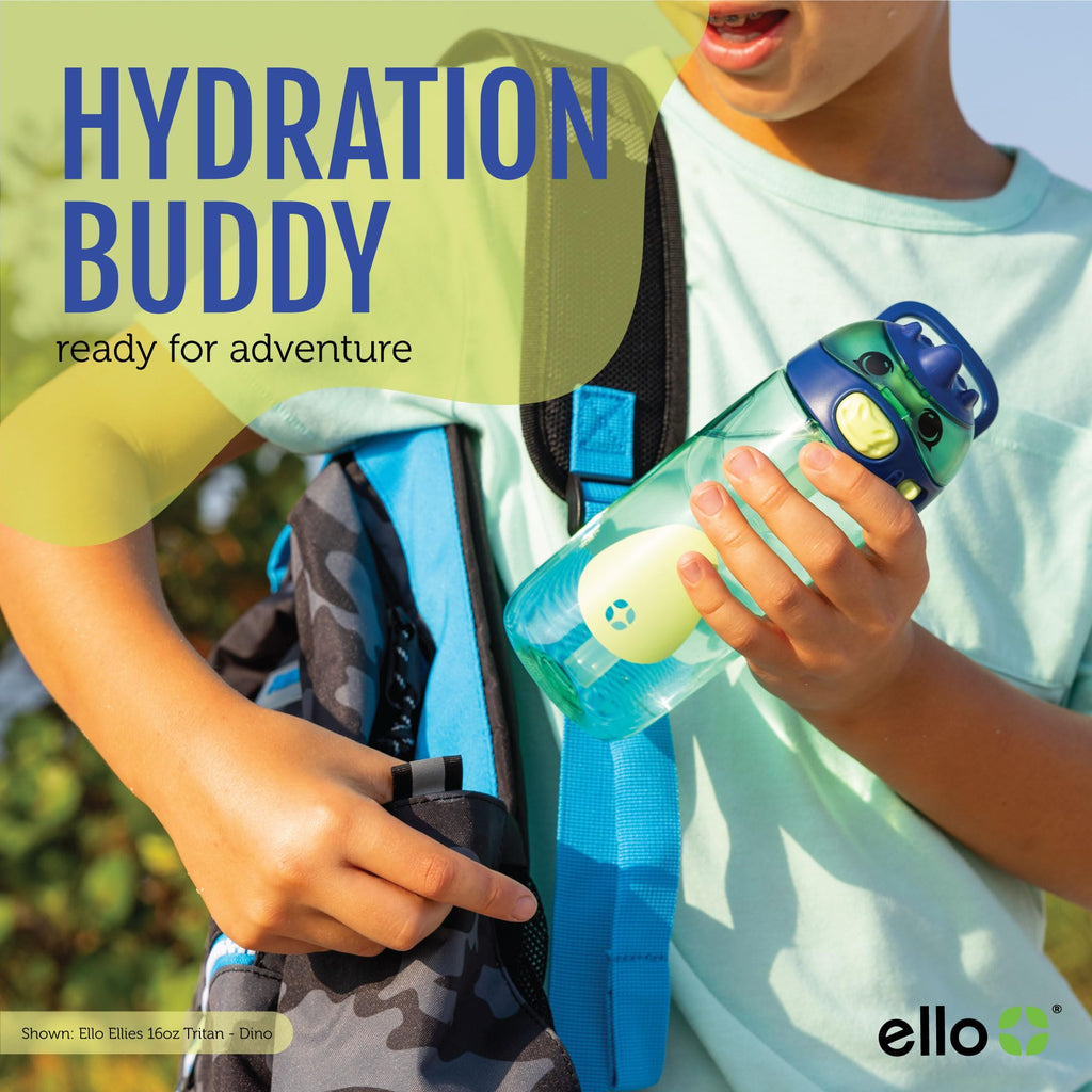 Ello Ellies 16oz Plastic Kids Water Bottle with Straw and Built-in Carrying Handle and Leak-Proof Locking Lid for School backpack, Lunchbox and Outdoor Sports, Dog