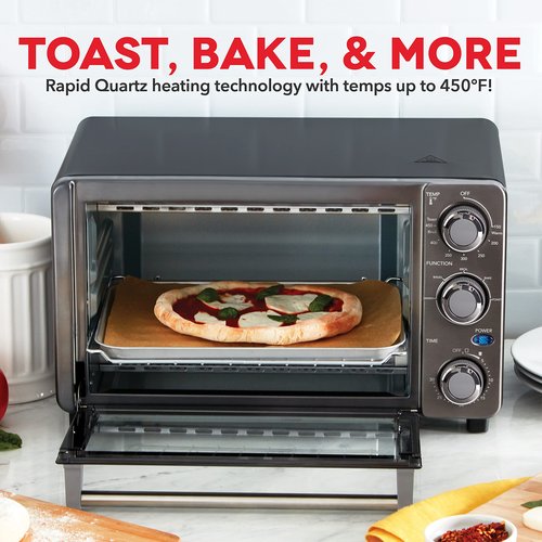 Dash Express Toaster Oven - Space-Saving Countertop Design - Versatile Use with adjustable temperature dial & Quick Heat-Up System - Dishwasher Safe Accessories - Bake, Broil & Toast - Black
