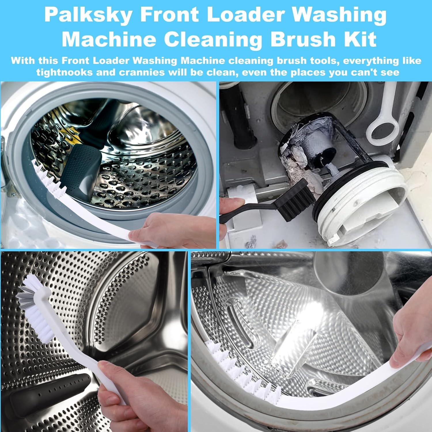 Palksky Washing Machine Cleaning Brush Set - 1 Drum Slot & 5 Crevice Brushes for Front Load Washers