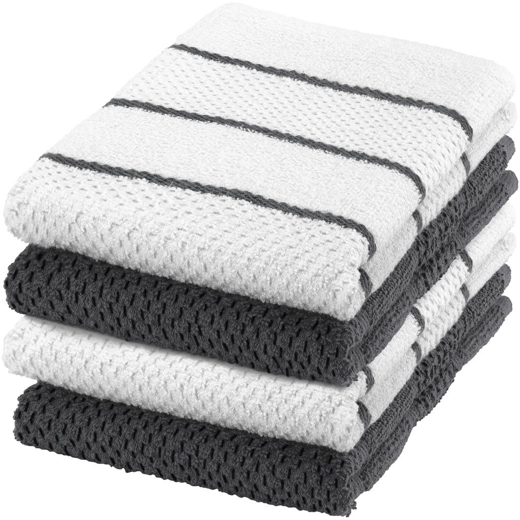 DecorRack 4 Pack Large Kitchen Towels, 16x19 inch Absorbent Dishcloths, 100% Cotton Terry Cleaning Cloth, Grey Set (Pack of 4)