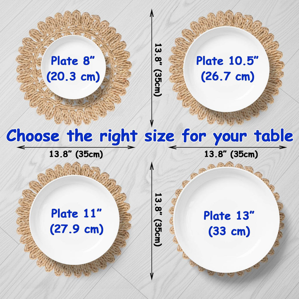 DELAQIKO 13.8" Round Corn Husk Placemats | Boho Woven Rattan Table Mats | Natural Spring Farmhouse Plate Chargers | Handmade Rustic Wicker Place Mats for Christmas Wedding (Set of 6)