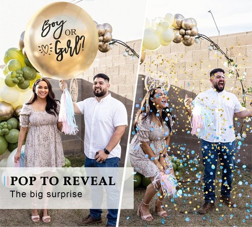 Gender Reveal Balloon Boy or Girl Balloon with Blue Pink Confetti for Baby Shower Gender Reveal Decortions,36 Inch Gold Balloon Perfect for Taking Photos and Videos