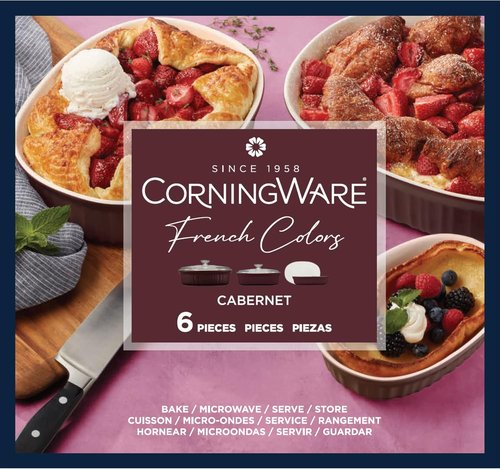 CorningWare 6-Piece Ceramic Bakeware Set - Chip & Crack Resistant Stoneware | Microwave, Oven & Dishwasher Safe in French Cabernet