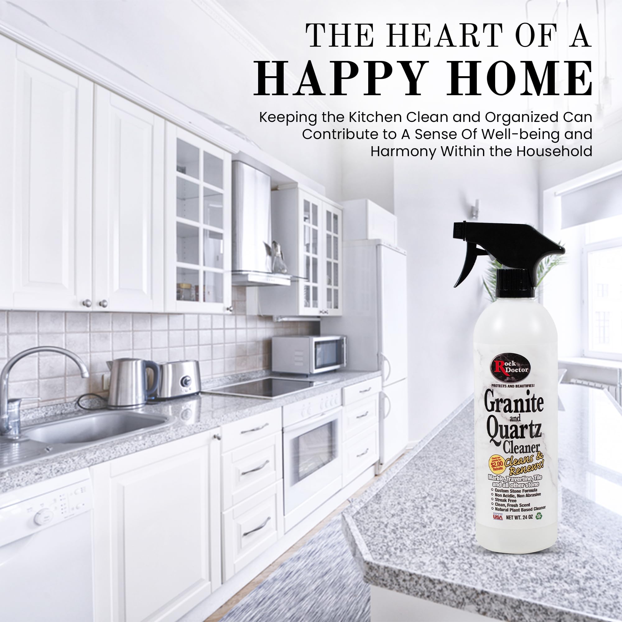 Rock Doctor Granite & Quartz Cleaner Spray 24 oz.Can, Cleans Tile, Marble, Kitchen Countertop, and Natural Stone Surfaces, Streak-Free Shine Pack of 2