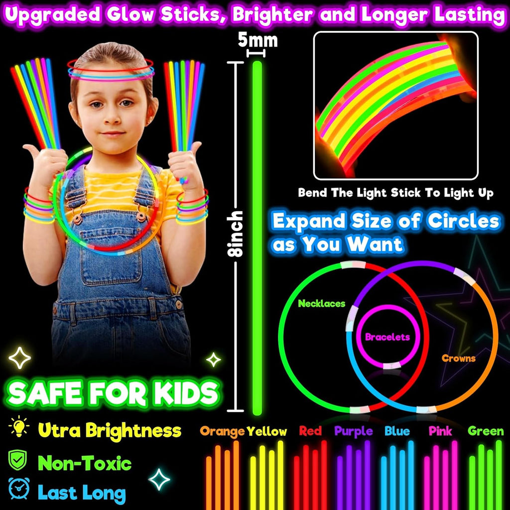 TURNMEON 500 Pack Ultra Bright Glow Sticks - Long-Lasting 14 Hours | Perfect for Parties & Events