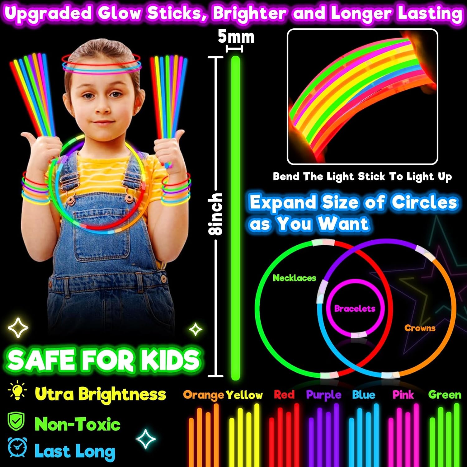 TURNMEON 500 Pack Ultra Bright Glow Sticks - Long-Lasting 14 Hours | Perfect for Parties & Events
