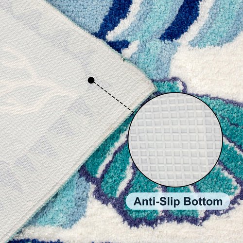 Coastal Beach Bathroom Rug Blue Shell Bath Mat Tufted Non Slip, Machine Washable Cute Kids Sea Bathtub mat Bathroom Bedroom Decoration 31.5x19.7 inches (Sea Star)