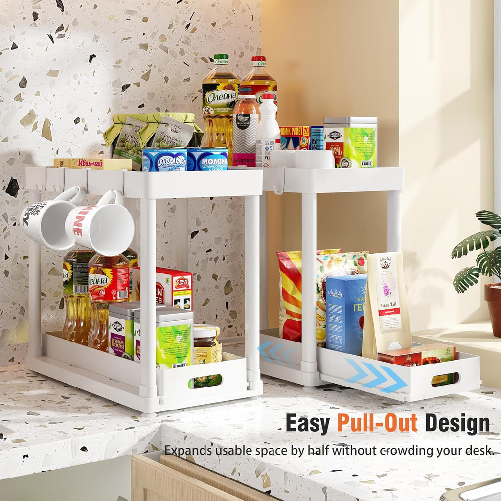 Skiennix Pull-Out Storage Organizers - Multi-Purpose Under Sink Bathroom & Kitchen Organizers | Black, 2 Pack