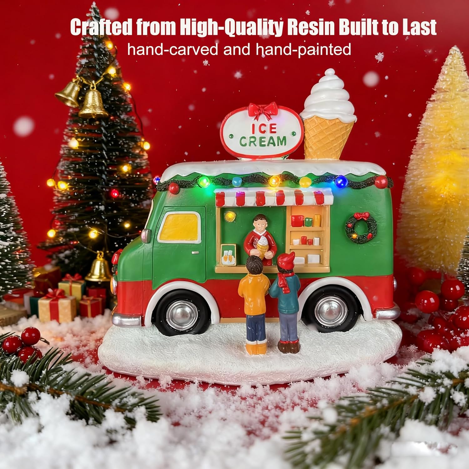 Regine Switzerland Christmas Village Food Truck | Musical Ice Cream Car Decoration with LED Lights