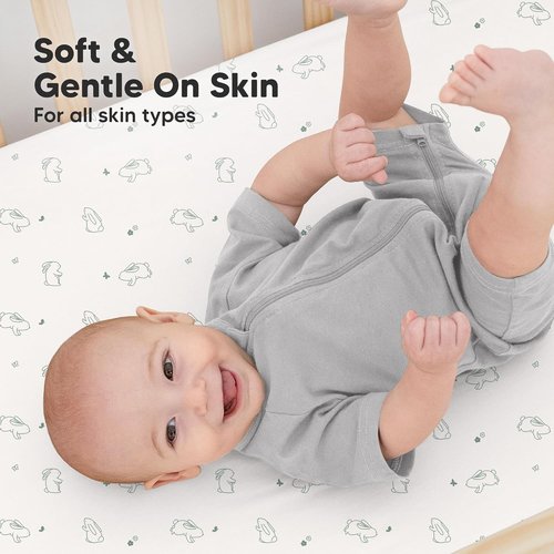 KeaBabies Organic Crib Sheets - 2-Pack Fitted Jersey Cotton for Baby Beds | Soft & Breathable Bunnies Prints, 52x28