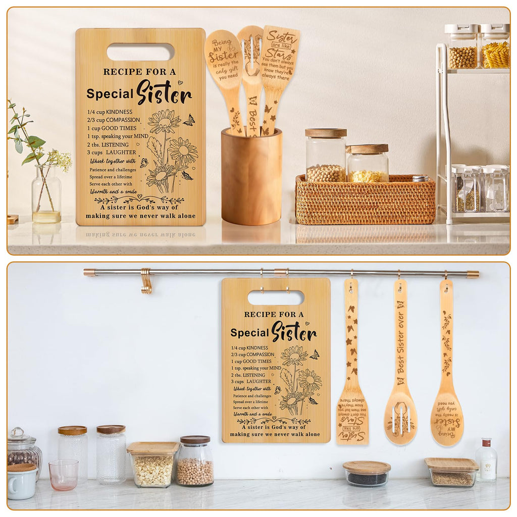 Gifts for Sister, Sister Birthday Gifts from Sisters - Unique Engraved Cutting Board Set Decorations Present, Best Friendship Soul Gifts for Women Bestie Friend